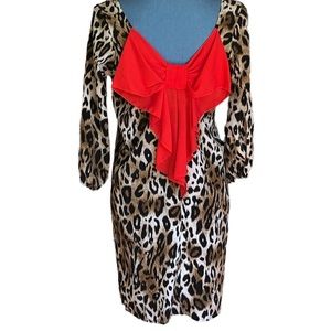 SMALL Brenda’s USA Red Bow Shift Dress Animal Cheetah Print Leopard Boutique